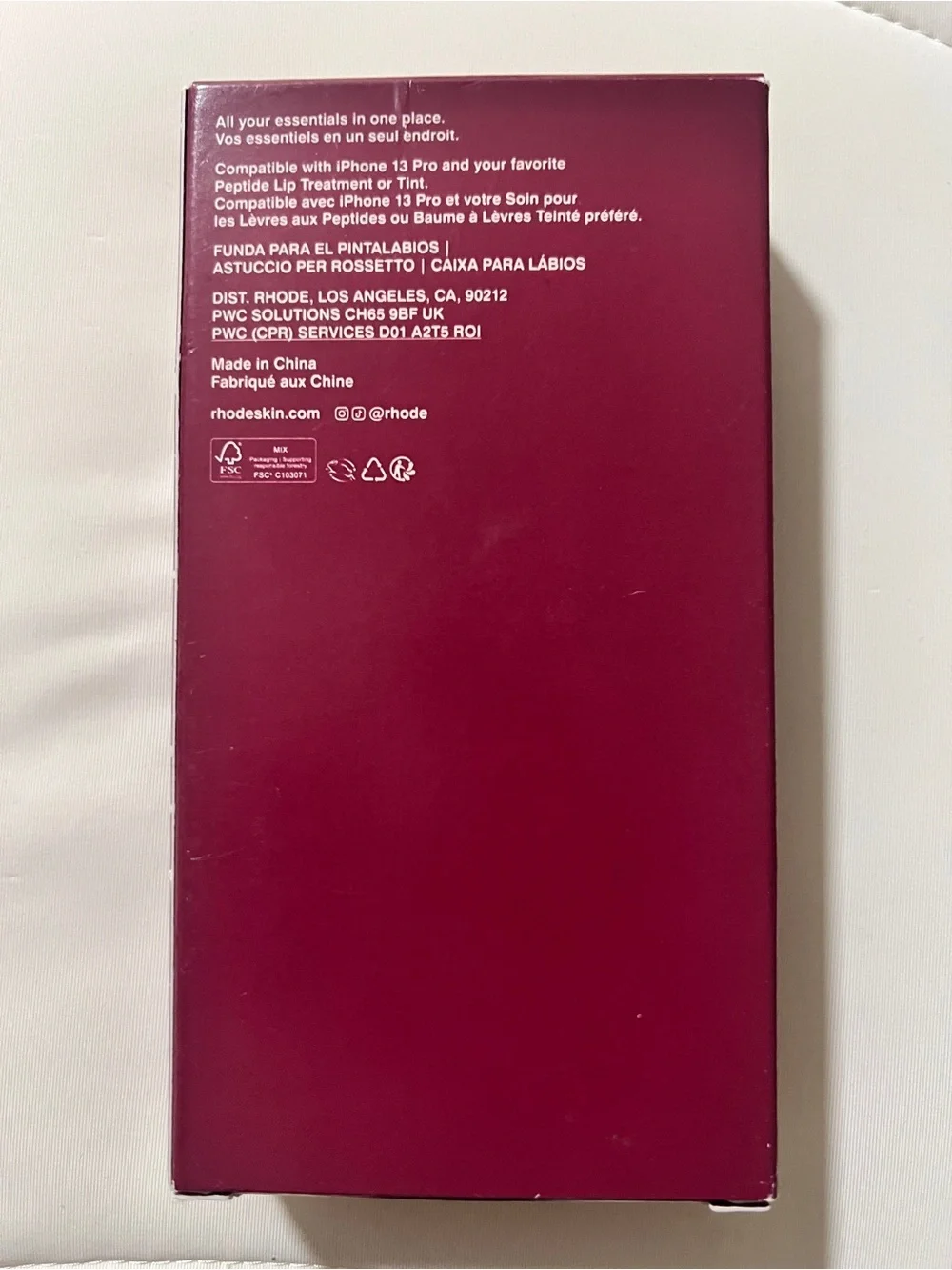 LNIB rhode iPhone 13 Pro Raspberry Jelly Peptide Lip Holder Silky Silicone Case